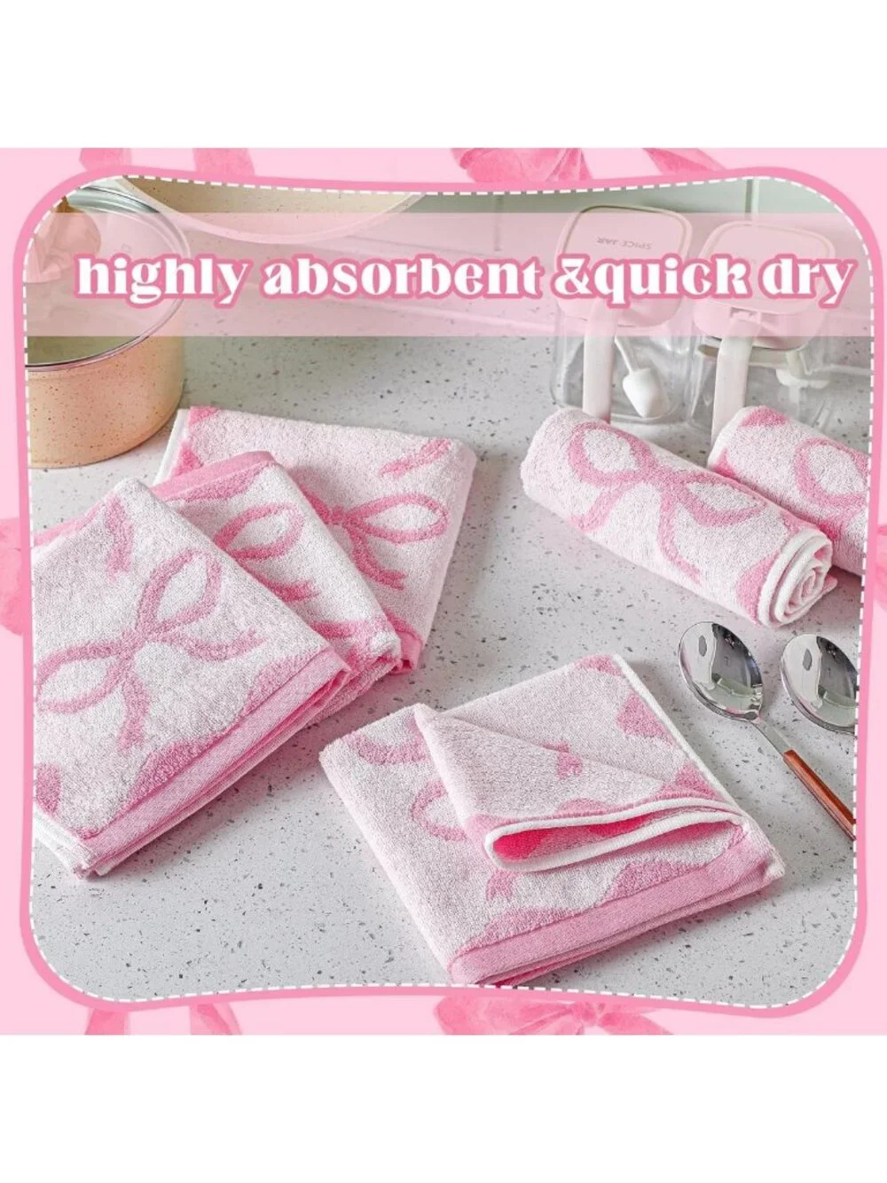 6 Pcs 100% Cotton Washcloths - Soft, Absorbent Bow Towels for Home & Spa Use
